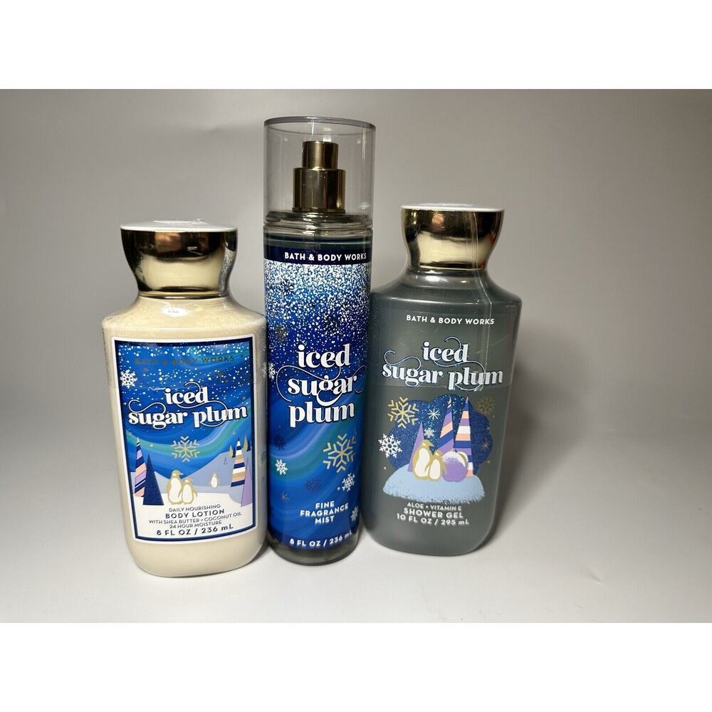 Bath & Body Works ICED SUGAR PLUM Fine Fragrance Mist Shower Gel Body Lotion NEW